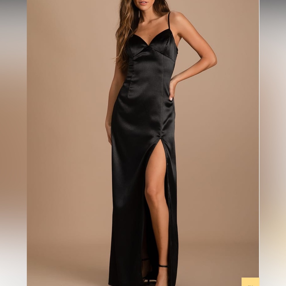 Lulus “Going to the Gala” Black Satin Maxi Dress